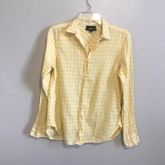 J.CREW Yellow Gingham Cotton Blend Classic Button Down Shirt Size 4 - Picture 2 of 6